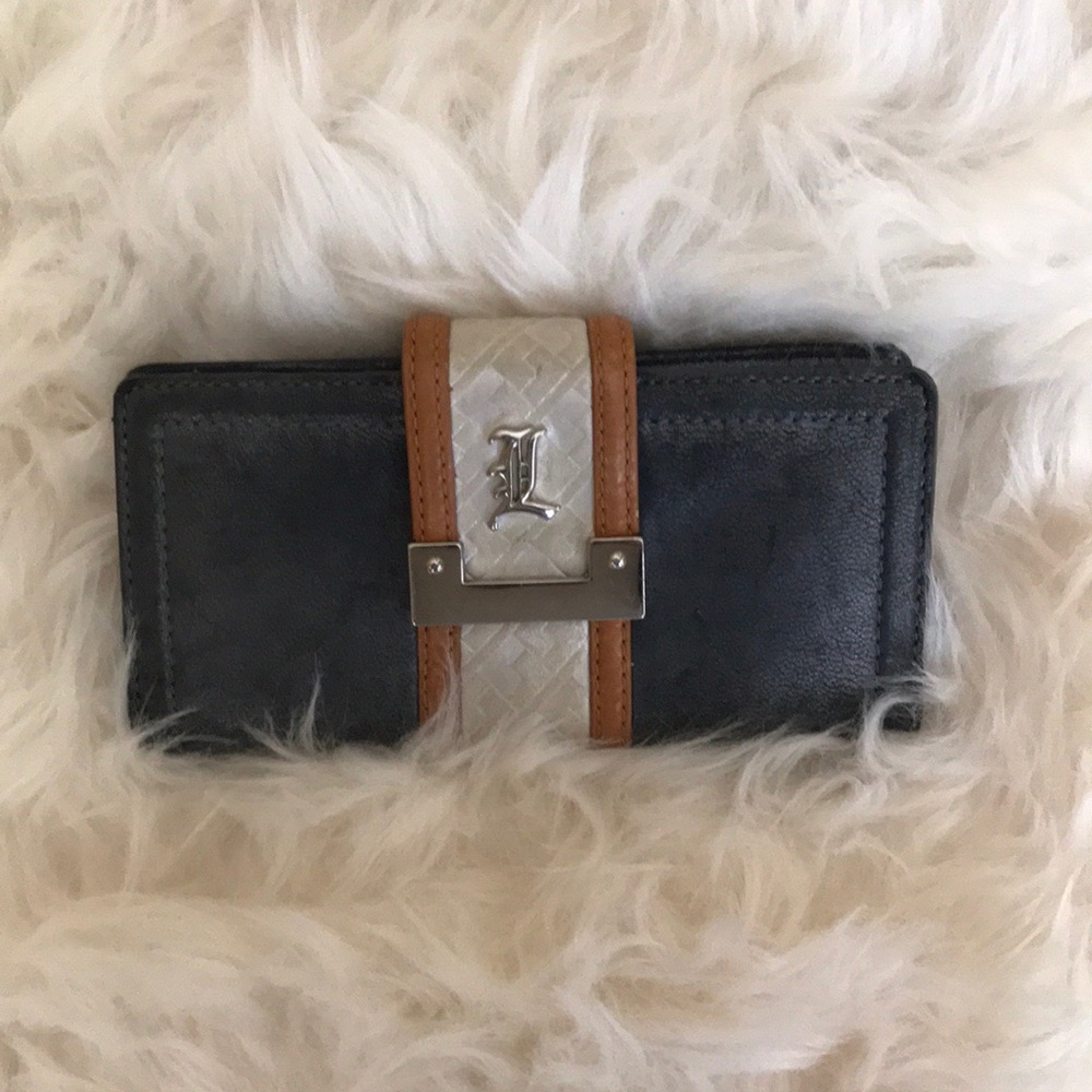 L.A.M.B. Gunmetal leather bifold wallet